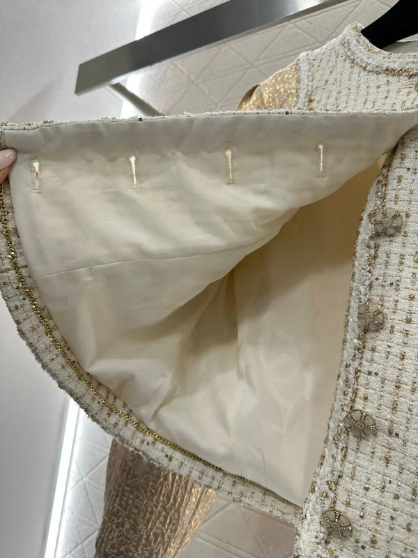 CC 26 Patchwork Vest Jacket Beige White Wool Cotton 331228