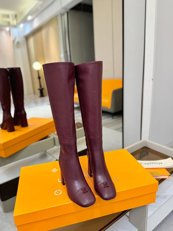 LV High Boots 85 Burgundy Sheepskin 573737