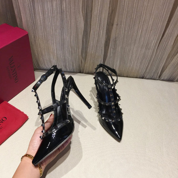 Valentino Rockstud Caged Pumps 100mm Black Patent Leather 239640